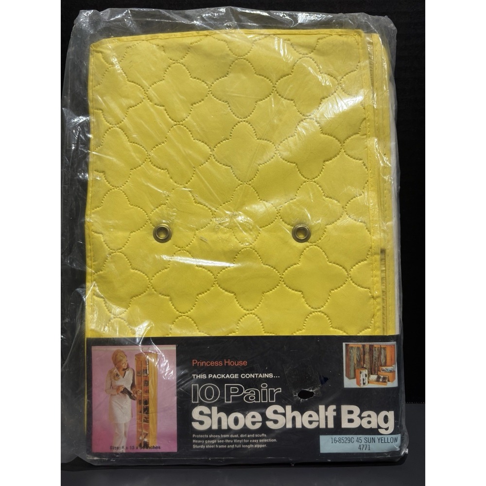 Vintage Princess House Sun Yellow Shoe Shelf Bag NOS 1970's Hanging Closet Retro